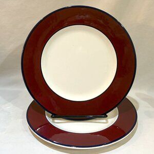 Pair Italy Pagnossin SPA Maroon Treviso Decorated Underglaze Salad Plates 8.25"